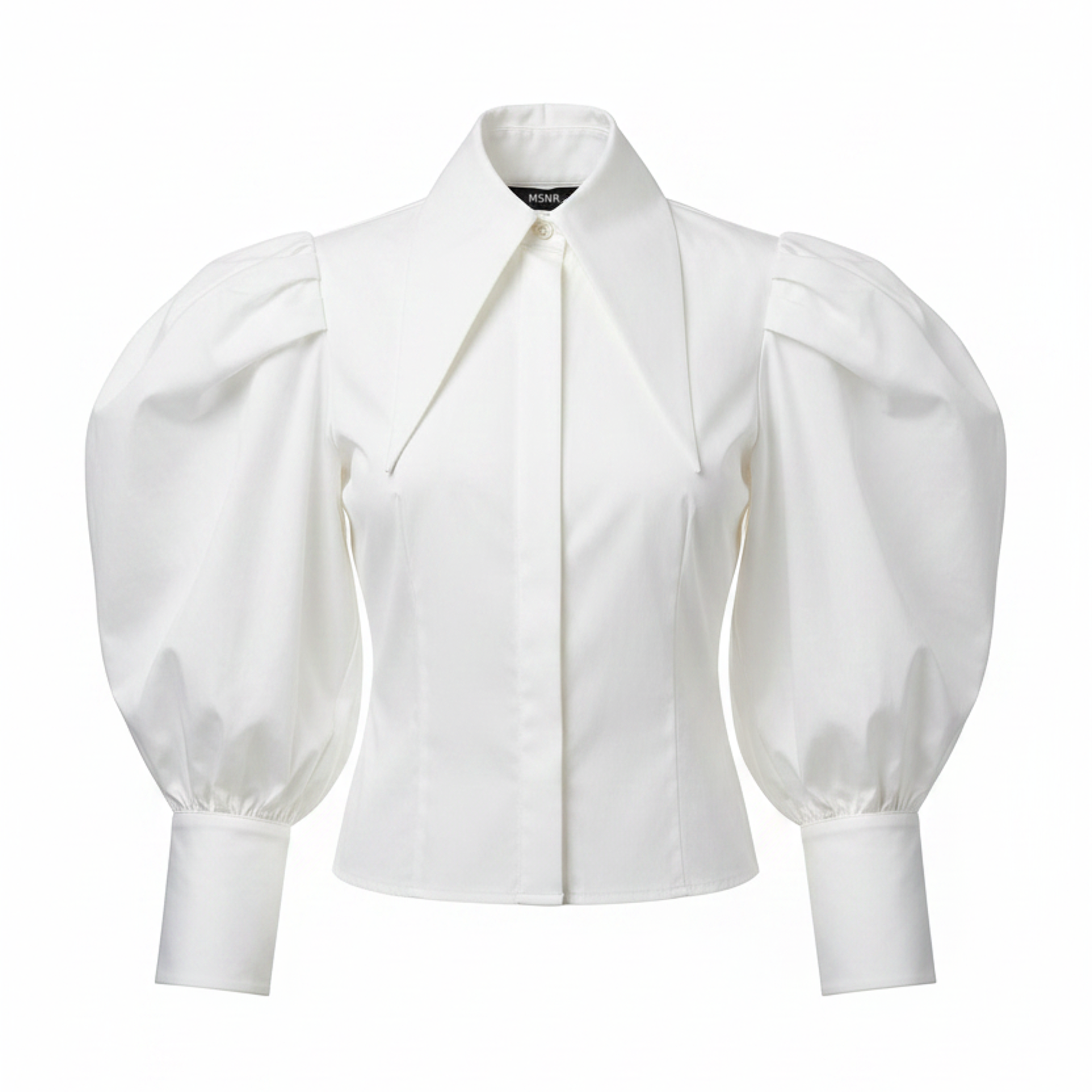 White blouse with puffed sleeves on a white background