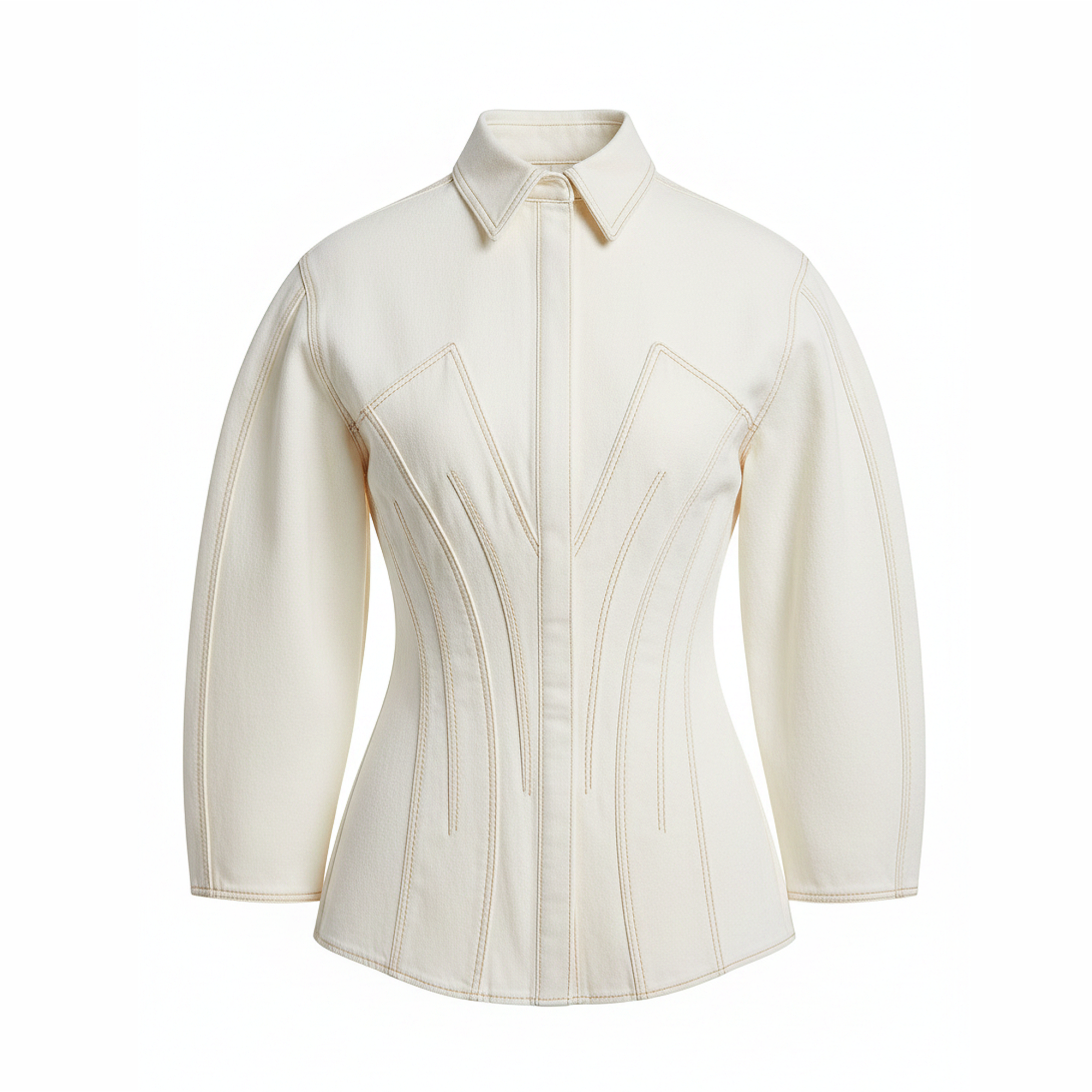 White blouse with intricate detailing on a white background