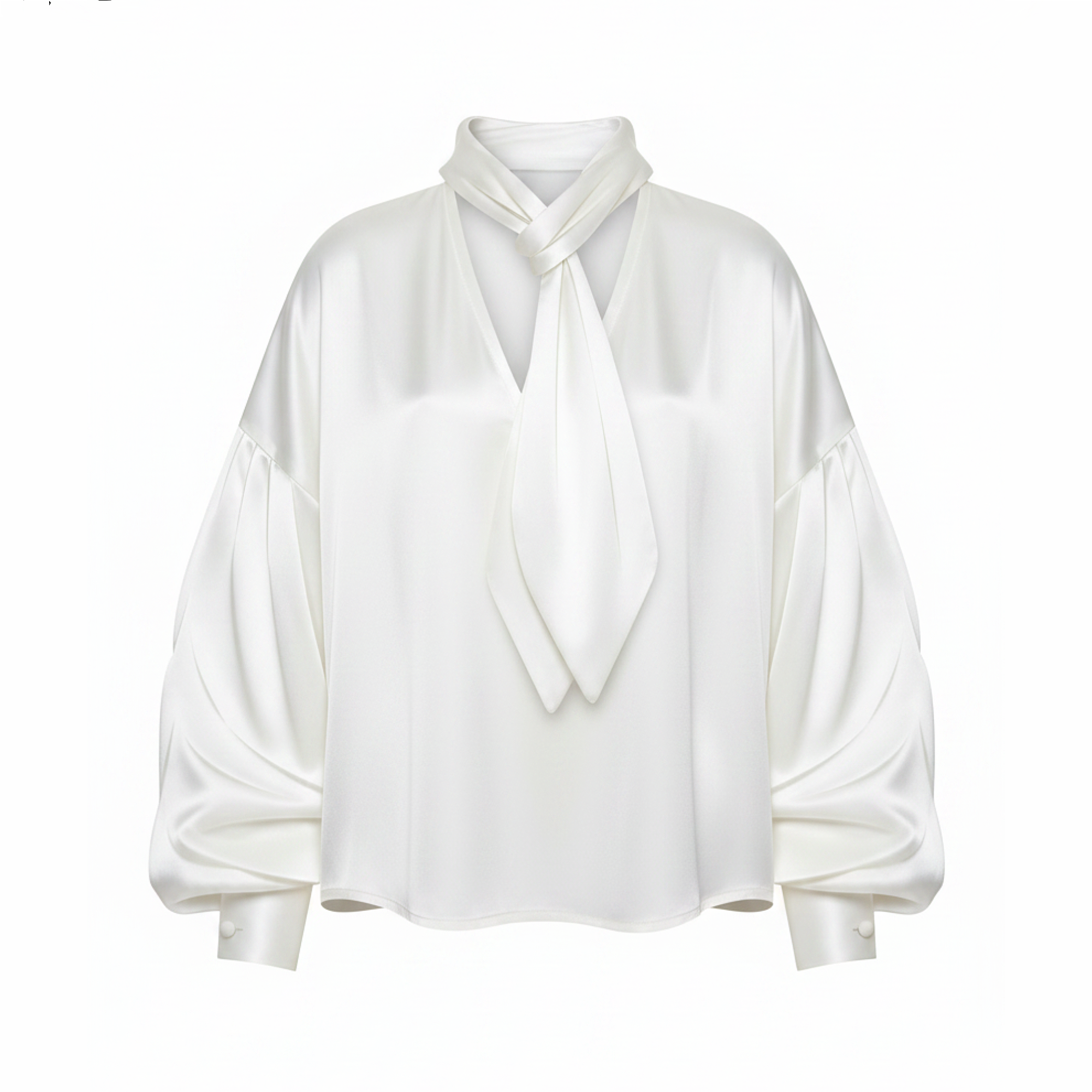 White blouse with a tie detail on a white background