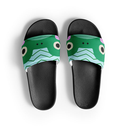 Blue and Green Frog face Women's slides