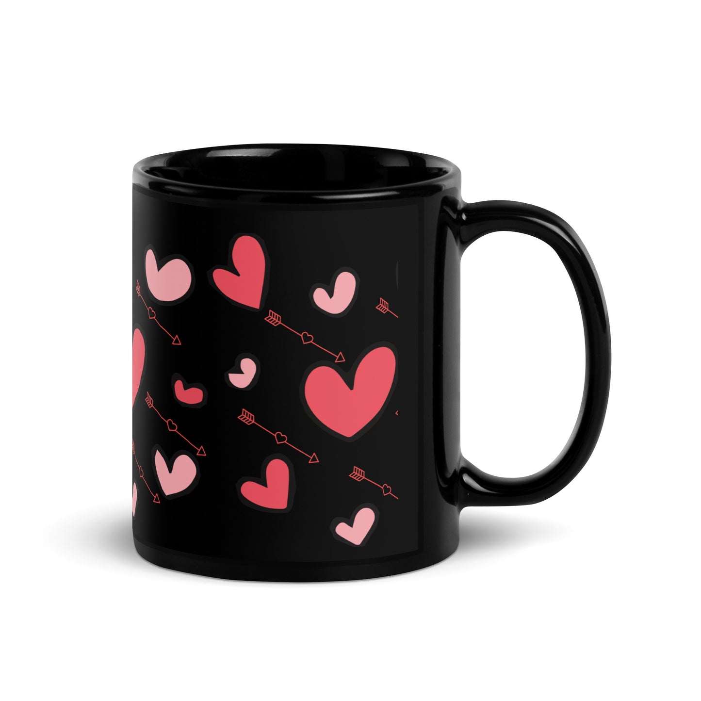 Hearts and Arrows Black Glossy Mug