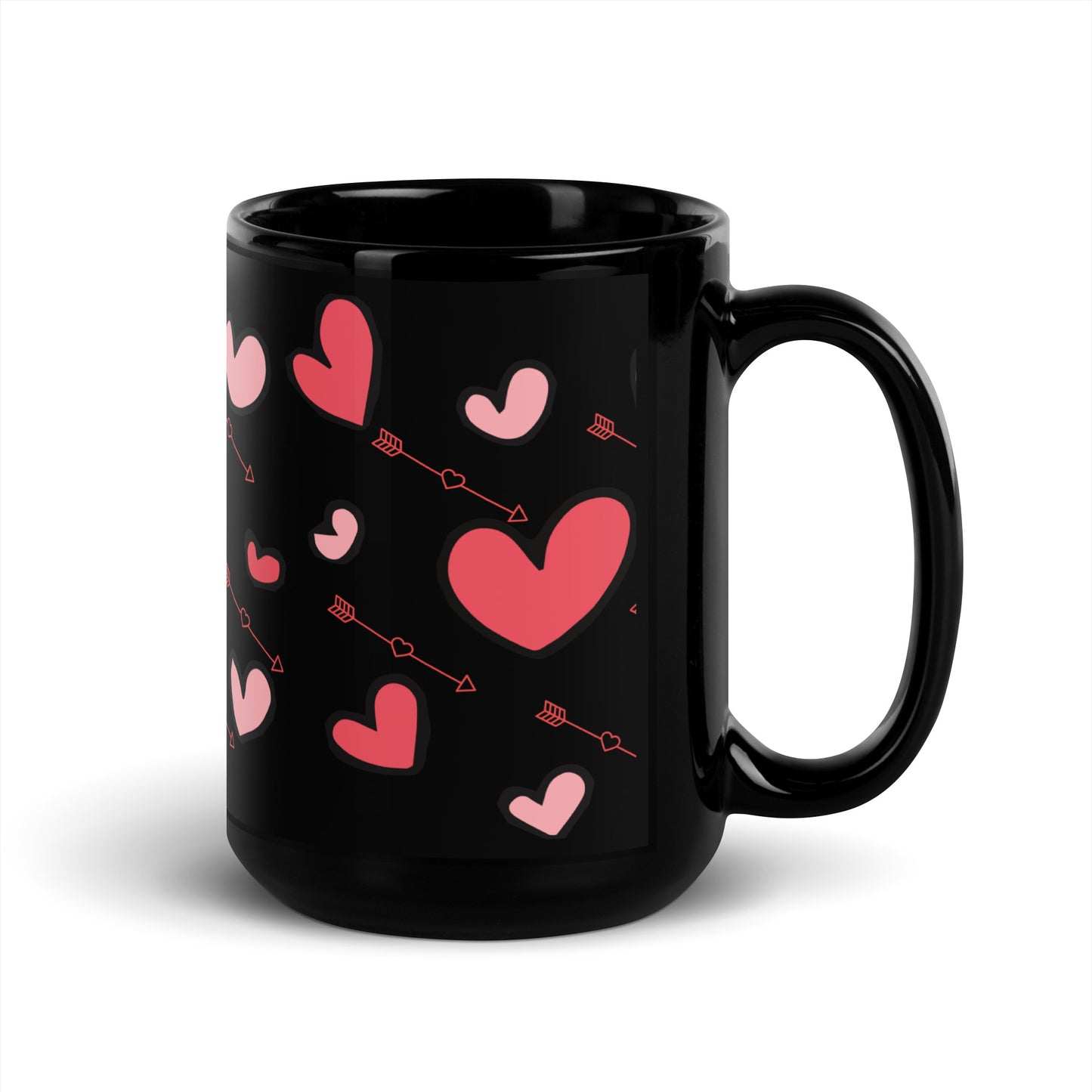 Hearts and Arrows Black Glossy Mug