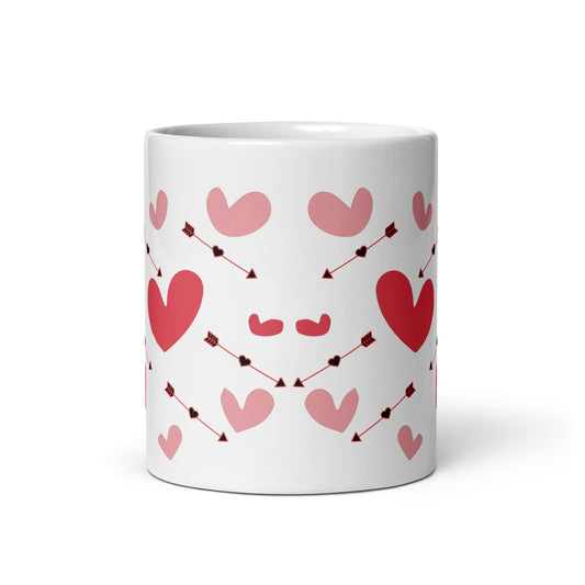 Hearts and Arrows White glossy mug